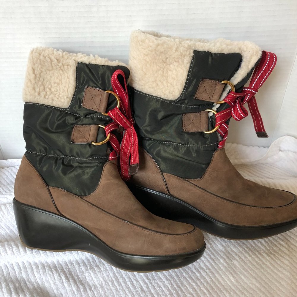 Sperry Top Sider Womens Boots Size 7 M Brown Leather Lace Up Faux Fur Lined